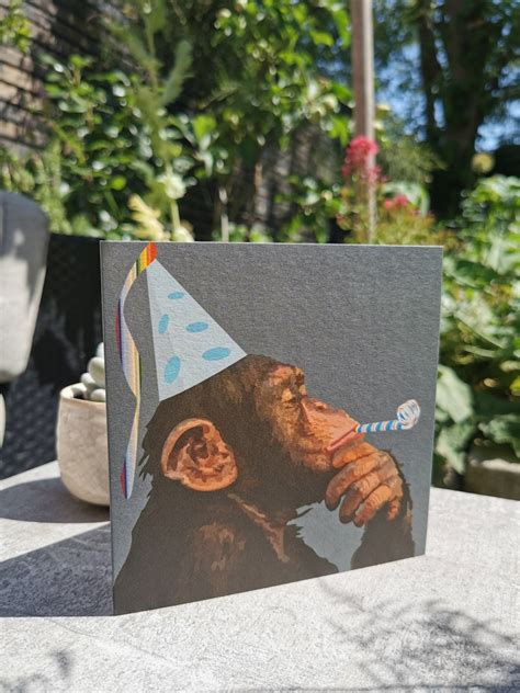 Happy Birthday Chimpanzee Card Party Chimp Chimp Greeting Etsy 日本