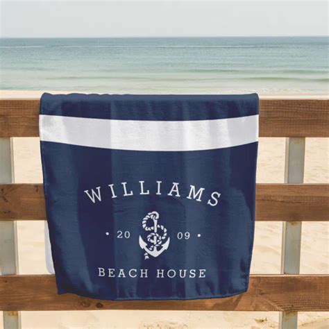 Navy And White Stripe Personalized Beach House Beach Towel Zazzle