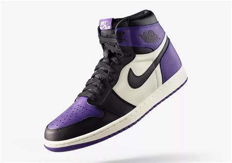 Further differentiating the new court purple pair from the old is its use of perforated black leather, which. low cost nike air jordan retro 1 viola dff05 ff055
