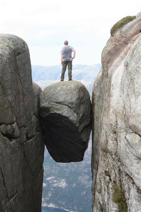 Oh Just Standing On A Boulder Stuck Between Two Cliffs 3000 Feet Above
