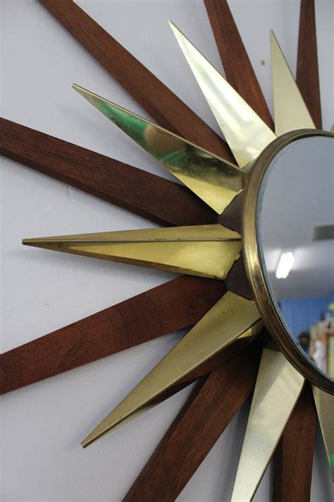 Sunburst Mirror Mid Century Danish Modern Walnut And Brass Wall Mirror