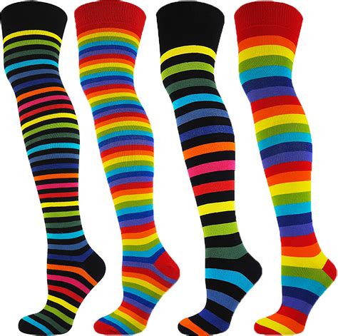 Mysocks Over The Knee Stripe Rainbow Socks Size Etsy