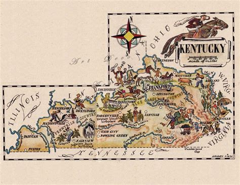 Map Of Kentucky From The 1940s A Humorous Pictorial Map
