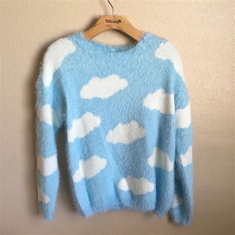 Free Shipping Cloud Pattern Sky Blue Sweater I Thought I Would Wear