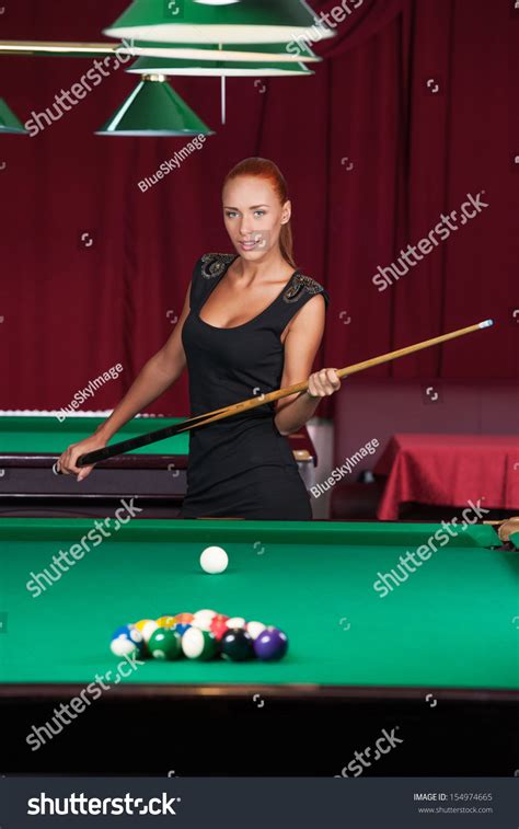 Sexy Pool Player Beautiful Young Female Stock Photo
