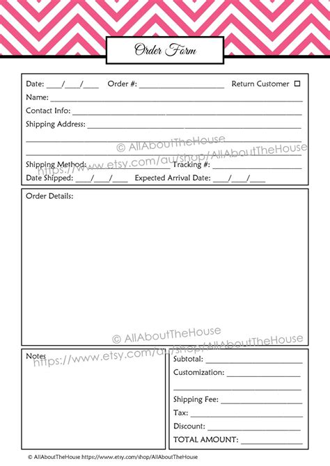 order form custom order form printable business planner