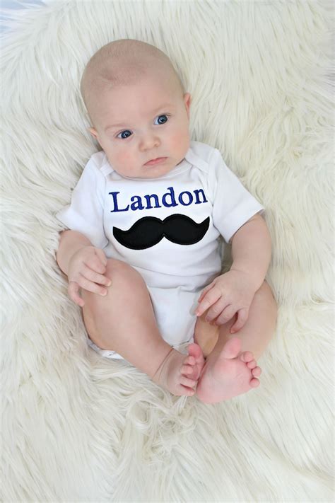 Personalized Mustache Baby Boy Clothes Embroidered Bodysuit With