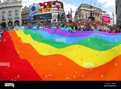 London Uk 27th June 2015 Participants With A Giant Rainbow Flag At