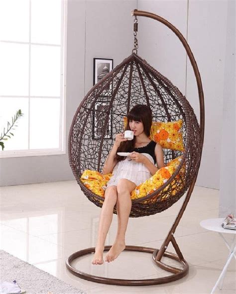 Hanging Swing Chair Adult Modern Jhoola Egg Shape Chocolate Brown