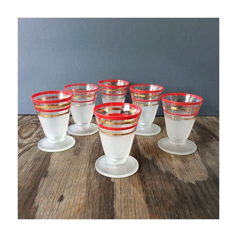 6 Red Striped Cocktail Glasses Mid Century Modern Barware Etsy
