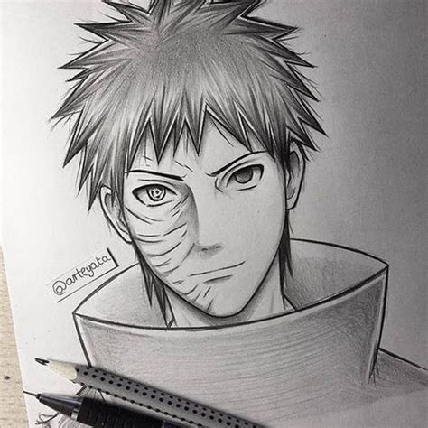 A Pencil Drawing Of An Anime Character With His Eyes Closed And Head