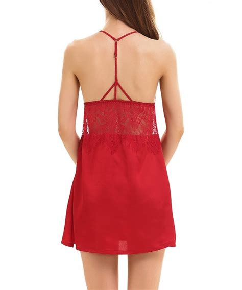 Women Satin Sexy Lace Chemise Lingerie Sleepwear V Neck Nightwear S Xxl Red Cq184hlrms6