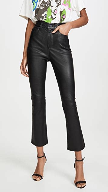 For All Mankind High Waisted Leather Slim Kick Jeans Shopbop