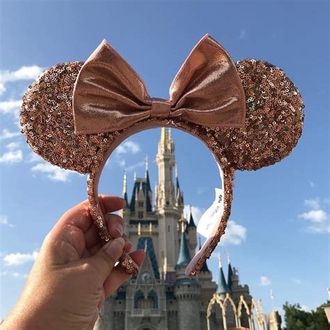 Disney Parks Minnie Mouse Rose Gold Sequined Ear Headband Disney
