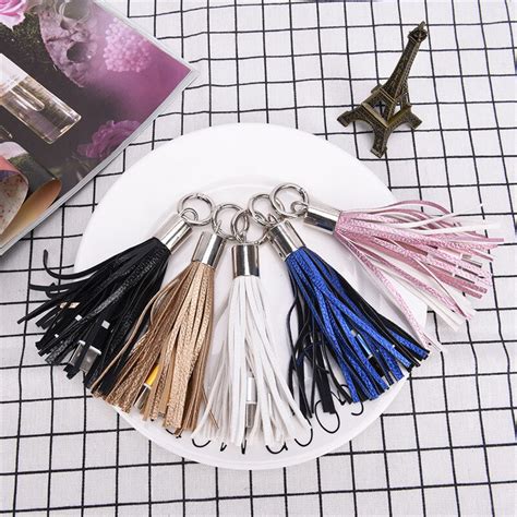 Usb Cable Leather Tassel Keychain Mini Usb Cable Phone Strap Metal