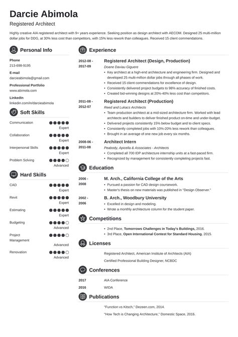 Architecture Resume Example For An Architect 2021 Template Images