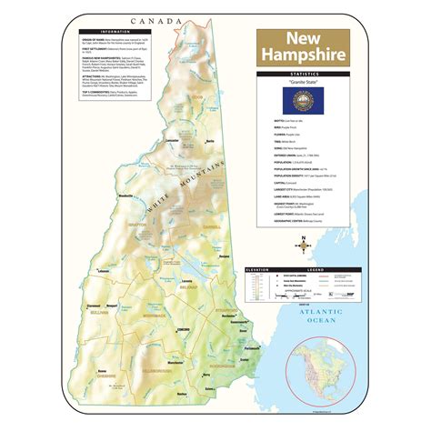 New Hampshire Shaded Relief State Wall Map By Kappa The Map Shop
