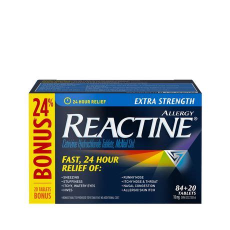 Reactine Extra Strength Antihistamine Tablets 10mg, 24 Hour Relief ...