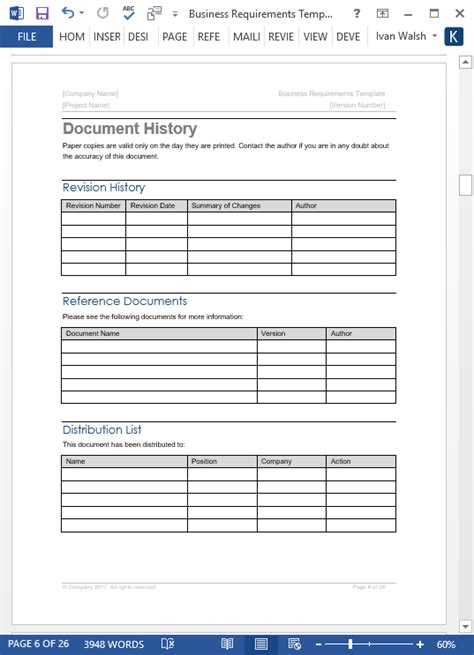 Software Requirements Document Word Template Renewtoday