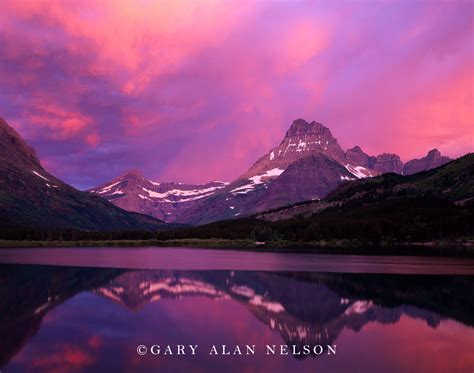 Pink Skies Over Swiftcurrent Lake Glacier National Park Montana