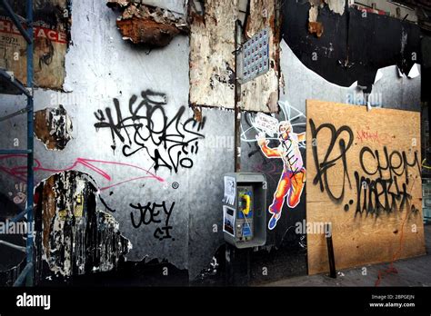 Wall Covered With Graffiti And Street Art In New York City Usa Stock
