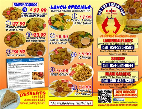 We also sell men's clothing, women's clothing, fishing caps. Hook Fish N Chicken menu in Miami Gardens, Florida, USA