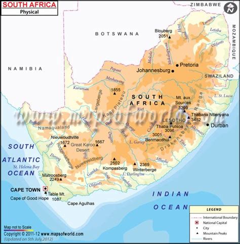 Physical Map Of South Africa South Africa Physical Map South Africa Map South Africa Africa Map