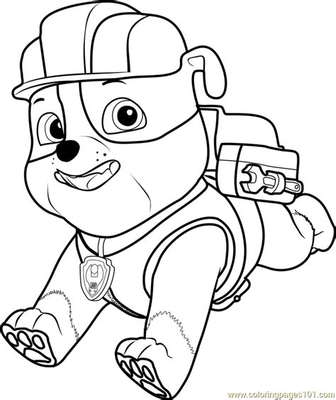 Join ryder and his paw patrol friends on their adventures to protect the community. Rubble printable coloring page for kids and adults