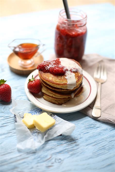 Cornmeal Pancakes With Strawberry Jam Studio Delicious
