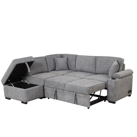 Merax Sleeper Sofa Bed L Shaped Sectional Couch With Storage Ottoman