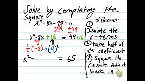 Solve the equation below using the method of completing the square. completing the square algebra review - YouTube