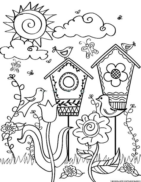 Practice sight words with these free printable spring themed coloring pages, featuring a caterpillar, umbrellas and a flower garden. Spring Coloring Pages - Part 2