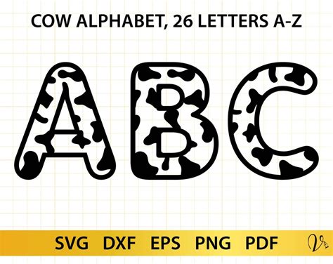 Kuh Print Alphabet SVG Dateien für Cricut Lustige Buchstaben Etsy