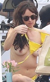 Dakota Johnson Topless In A Wet See Thru Bikini