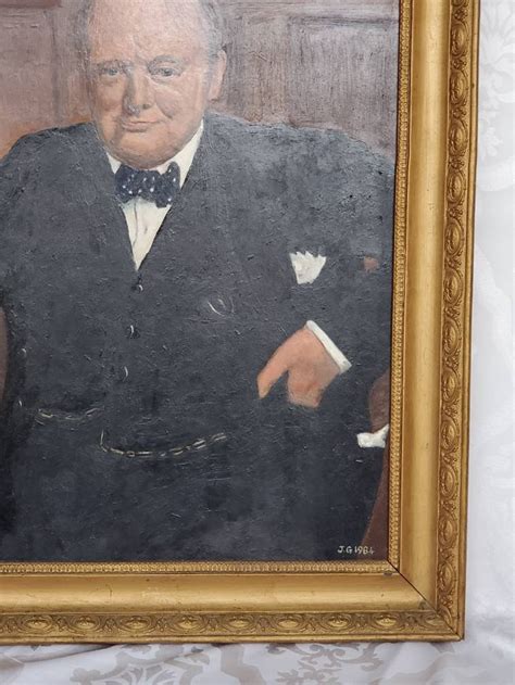 Oil On Canvas Portrait Painting Of Winston Churchill Man In A Etsy