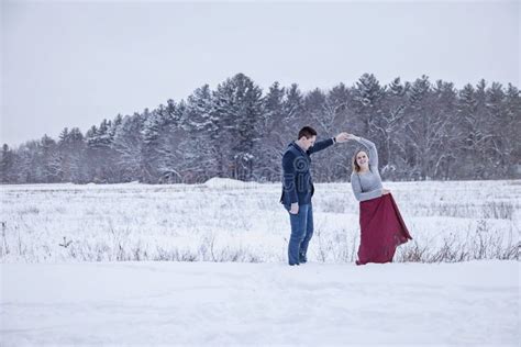 Couple Dancing Outdoors In Winter Snow Stock Image Image Of Romantic