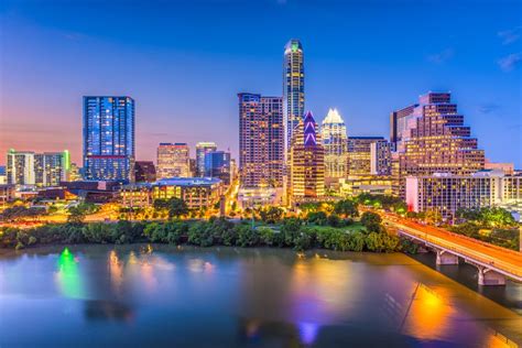 Austin Texas Usa Downtown Skyline Over The Colorado River