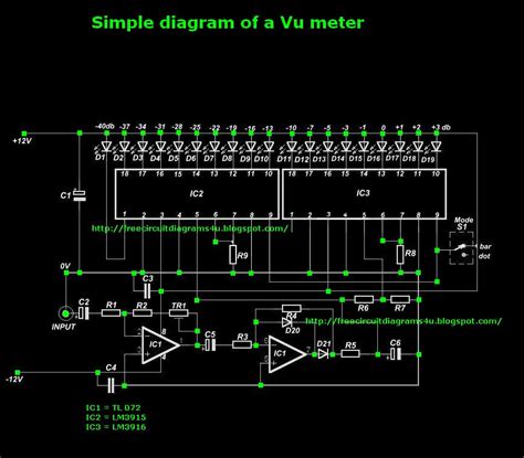 This project will indicate the volume level of the audio going to your speakers by lighting up leds. FREE CIRCUIT DIAGRAMS 4U: Simple diagram of Vu meter