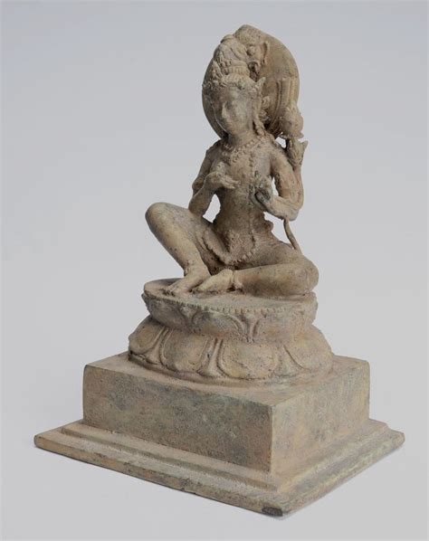 Tara Statue Antique Java Style Majapahit Seated Bronze Devi Tara