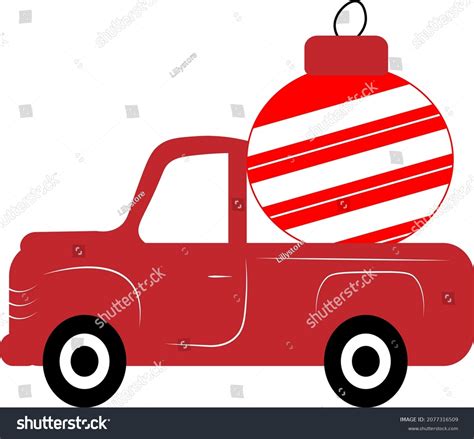 Red Christmas Truck Vector Illustration Stock Vector Royalty Free