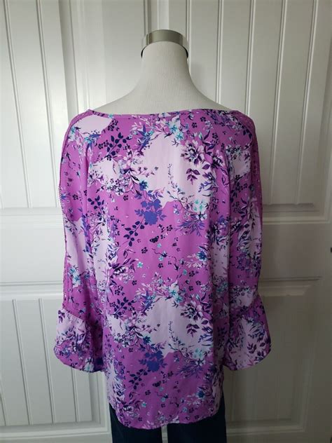 nwt the pioneer woman top size xl purple floral embroidered bell sleeves flowy ebay