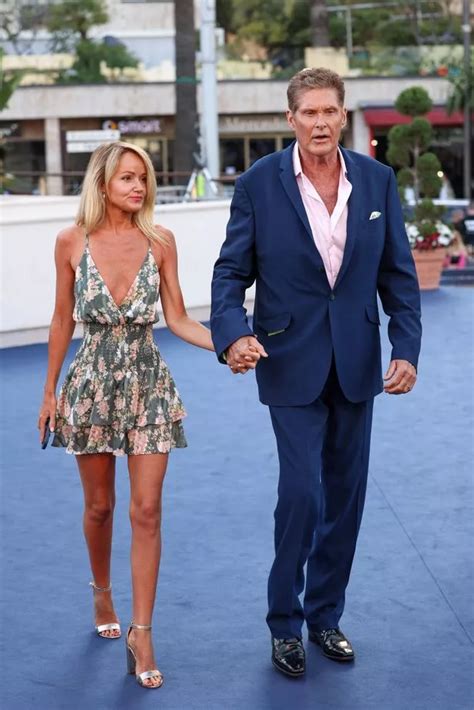 david hasselhoff s wife 42 turns heads as she ditches bra in plunging floral dress daily star