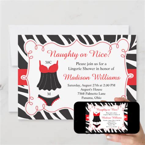 Red Naughty Or Nice Lingerie Bridal Shower Invitation Zazzle