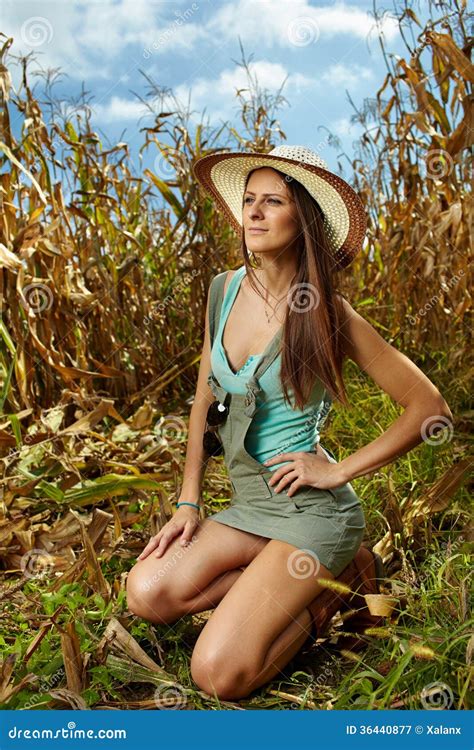 Attractive Woman Farmer In The Cornfield Stock Image Free Nude Porn Photos