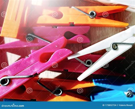 A Group Of Multi Colored Clothespins Stock Photo Image Of Clothespin