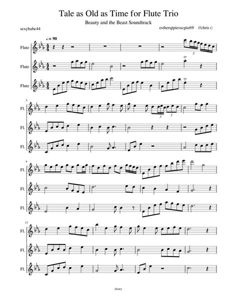 Tale As Old As Time V2 Sheet Music For Flute Mixed Trio