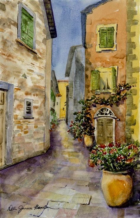 Italian Village Street Italy Watercolor Painting T For Etsy