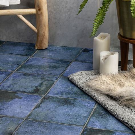 Angela Harris Dunmore Blu 8x8 Matte Blue Ceramic Floor Tile Porcelain