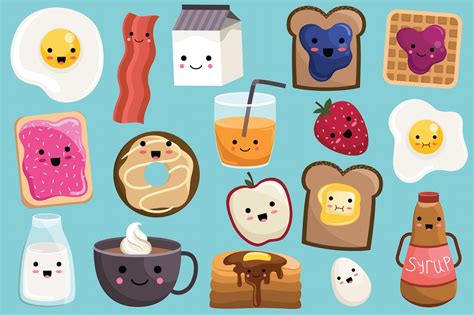 Cute Breakfast Food Vector And Png Set Food Illustrations ~ Creative Market