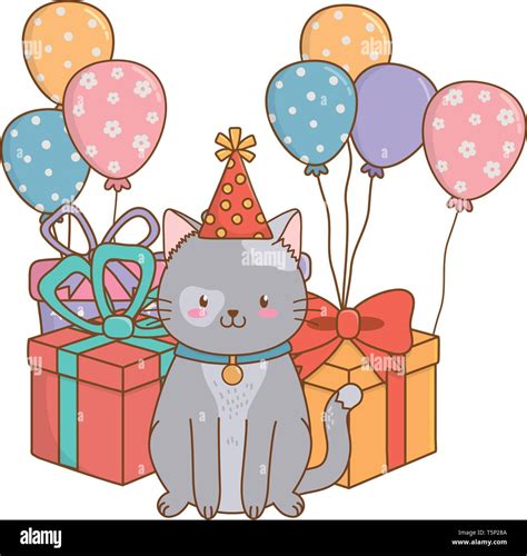 Cute Pet Little Animal Kitty Cat Birthday Party Concept Cartoon Vector
